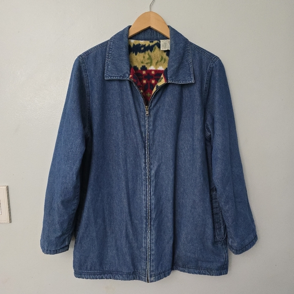 Blair Vintage Women's M Blue Denim Jacket Fleece Lined Aztec Southwest Boho Chic - Picture 2 of 11